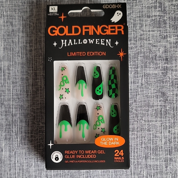 goldfinger Other - Goldfinger By KISS Glue On Halloween Nails XL Length Black Green New